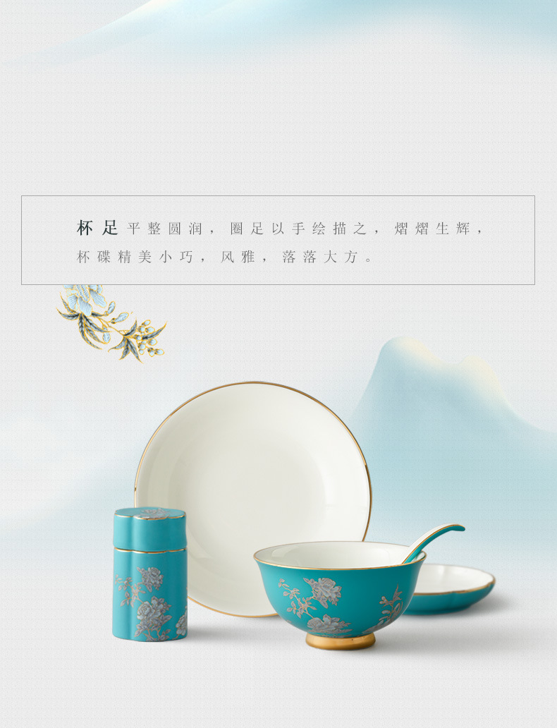 The porcelain Mrs Yongfeng source porcelain ink painting peony 79 head plates spoon combination of household ceramics cutlery set to use