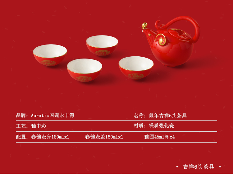 The porcelain yongfeng source auspicious year of The rat tea sets 6 head tea Spring Festival gifts ceramic art