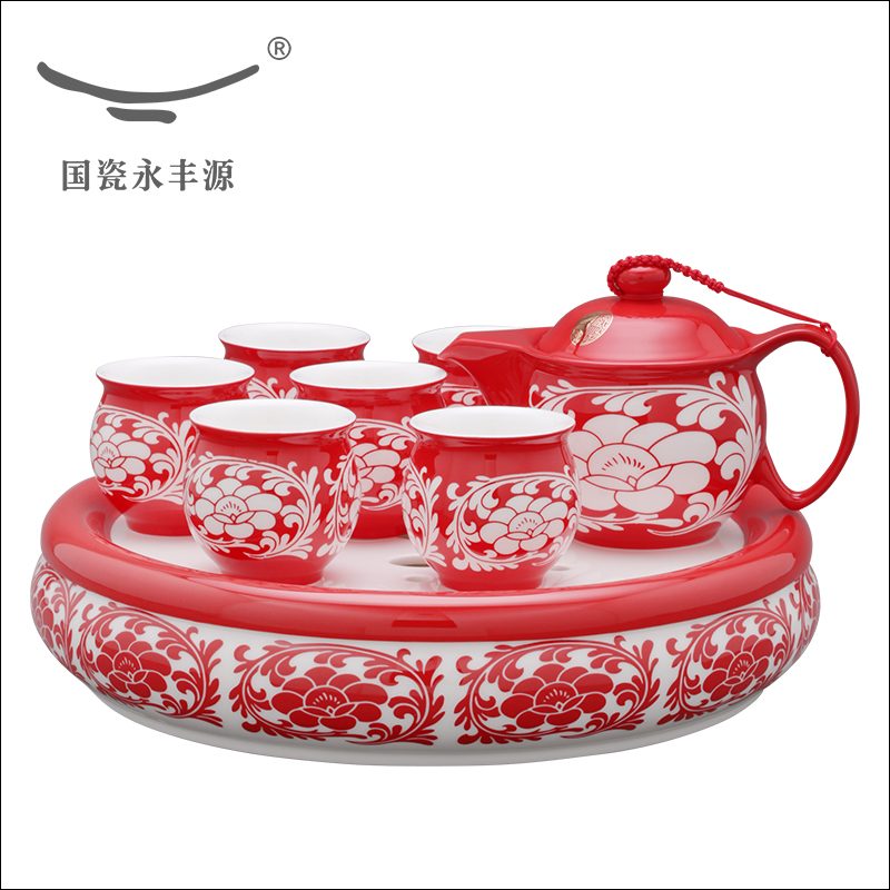 The porcelain yongfeng source every glaze of carve patterns or designs on woodwork cup teapot tea tray was pu 'er tea set of a complete set of ceramic tea cups