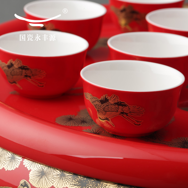 The porcelain yongfeng source cranes life last every ceramic kung fu tea sets suit The teapot tea tray cups cups