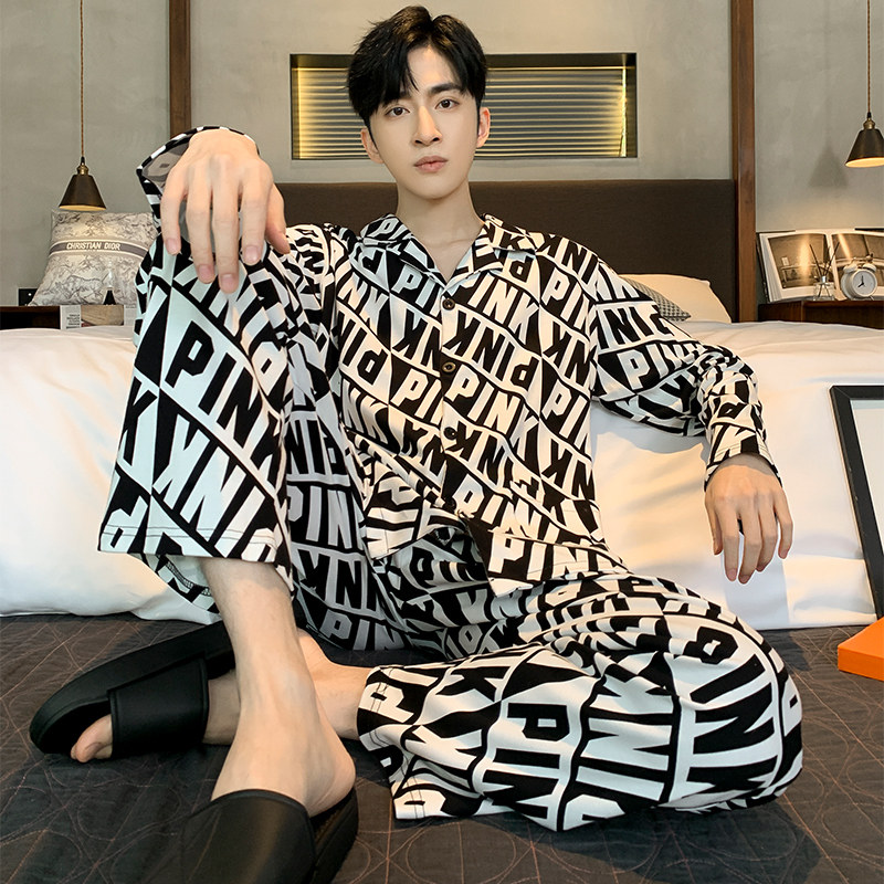 2022 new sleepwear men's spring and autumn pure cotton long sleeve home clothes men's all season style All cotton set