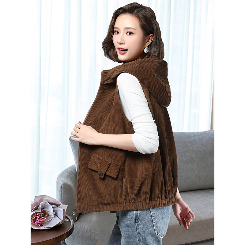 Lamp core suede waistcoat Jacket Jacket 2021 Spring and autumn Korean version loose Shoulder Joint Hat Cardio-hoodie Casual Outfitting Jacket Jacket