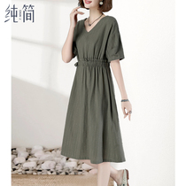 High end cotton linen dress 2021 new summer clothes this year popular linen long skirt foreign style belt waist skirt
