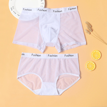  Couple panties Sexy mesh transparent underwear set passion creative lace temptation mens boxer shorts womens underwear