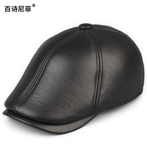 Autumn and winter New top layer cowhide mens leather hat duck tongue Bailey hat middle-aged and elderly outdoor leisure forward hat