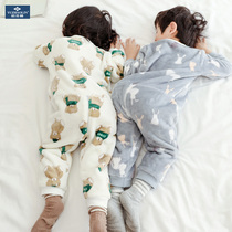 Childrens one-piece pajamas Baby flannel thickened coat Baby autumn and winter sleeping bag thickened coral velvet home clothes