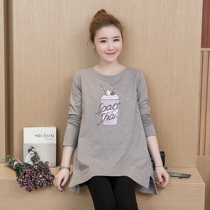 2021 Autumn Fashion New pure cotton medium long version T-shirt Undershirt Outside Wearing Long Sleeve Blouse Pregnant Fashion Gestational Gestation
