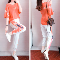  Tide brand fashion sports and leisure suit womens summer 2021 new Western style loose and thin letter T-shirt two-piece thin