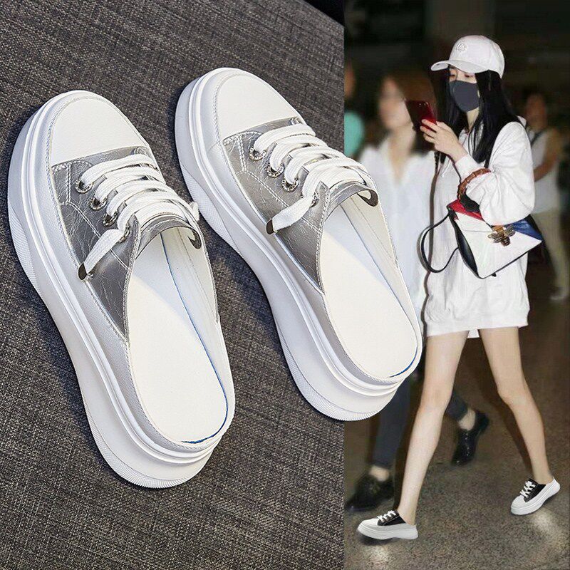 Tide brand half sandals and slippers for outer wear 2022 summer new net red lazy thick bottom all-match no heel beach white shoes women