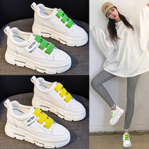  Tide brand thick-soled inner height-increasing velcro white shoes womens 2021 autumn new all-match muffin high sports casual shoes