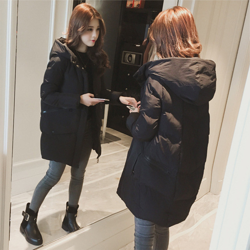 Tide card 2021 Autumn winter new medium long version Korean version loose down cotton clothing Even hat bread thickened jacket woman