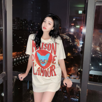  Tide brand summer 2021 new fashion cartoon printing short-sleeved t-shirt womens loose and wild mid-length top thin