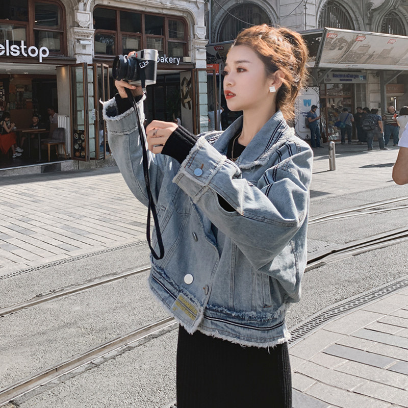 Tide Cards 2021 Fall New short Jeans Clothing Women Loose Bf Korean Version Fashion Nets Red 100 Hitch Casual Jacket