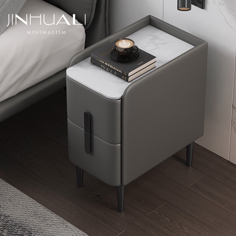 Modern light luxury mini bedside table Ultra-narrow small ultra-narrow 30 cm mini all solid wood bedroom rock board bedside cabinet