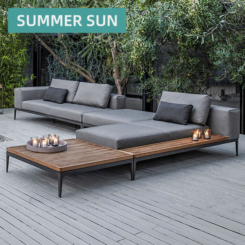 Outdoor Patio Teak Sofa Tea Table Composition Garden Villa Open-air Balcony Waterproof sunscreen Princess Lying Bed Furniture
