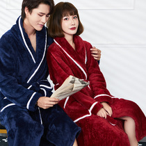 New winter thick flannel long hair warm Robe Womens flannel couple bathrobe coral velvet plus velvet men