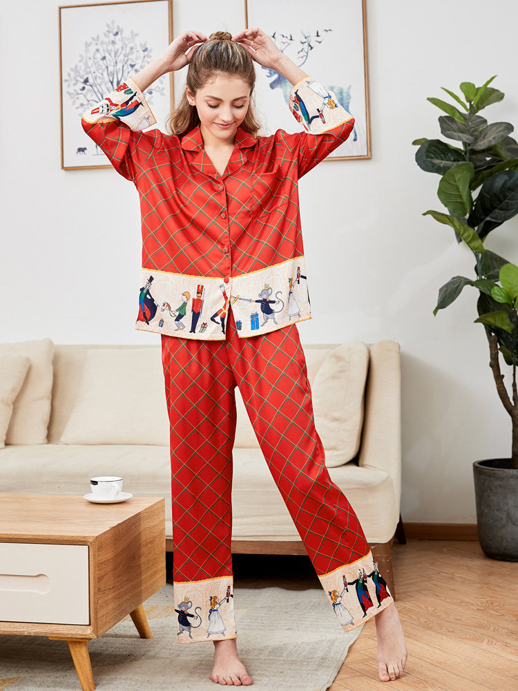 New ice silk thin pajamas women's spring and summer net red wind retro sexy silk long-sleeved shirt home dress suit