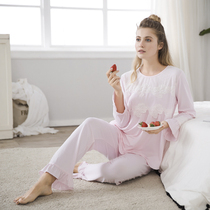 Shafitier New Pajamas Women Spring Cotton Round Neck Pullover Long Sleeve Lace Cotton Home Clothes Women Autumn Set