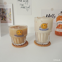 Korean ins smiley letter glass water cup ice coffee cup latte cup juice cold drink cup milk breakfast cup
