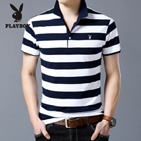 Người đàn ông của Playboy ngắn tay áo T-Shirt nam ve áo sọc Casual T-Shirt Hồng Kông phiên bản mỏng thanh niên triều Áo thun nam Hàn Quốc
