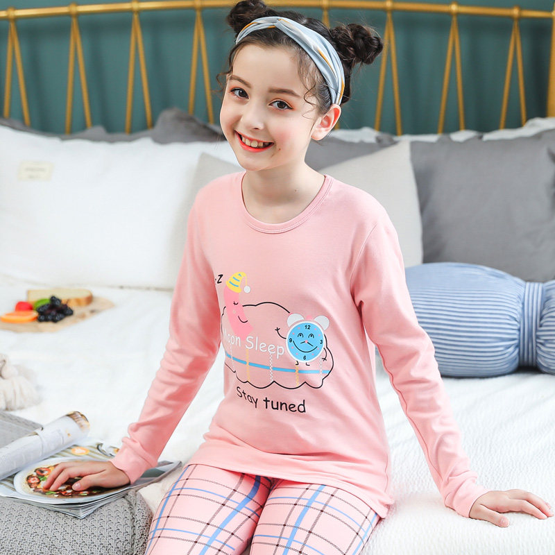 Girls autumn clothes Sanitary pants set Pure cotton medium and large virgin girl cotton underwear Cotton sweater Children's two-piece warm clothes