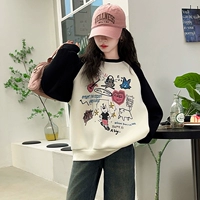 Детская утепленная толстовка, осенняя, увеличенная толщина, в западном стиле, подходит для подростков, круглый воротник, оверсайз