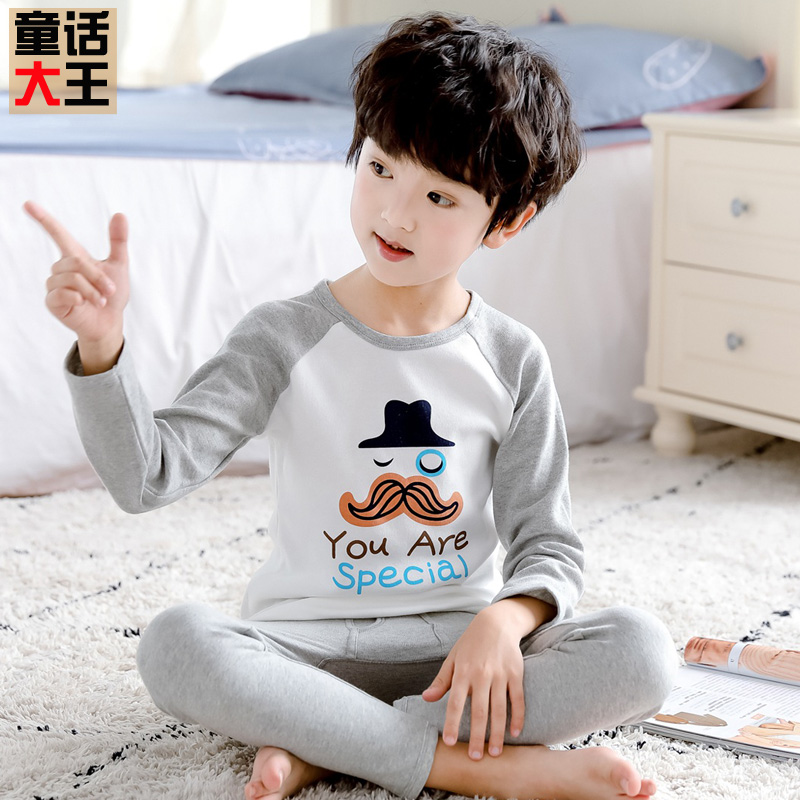 Bé bông áo len boy đồ ngủ quần quần áo cậu bé bông ấm mùa thu mùa thu hai mảnh bộ childrens bộ đồ lót bông