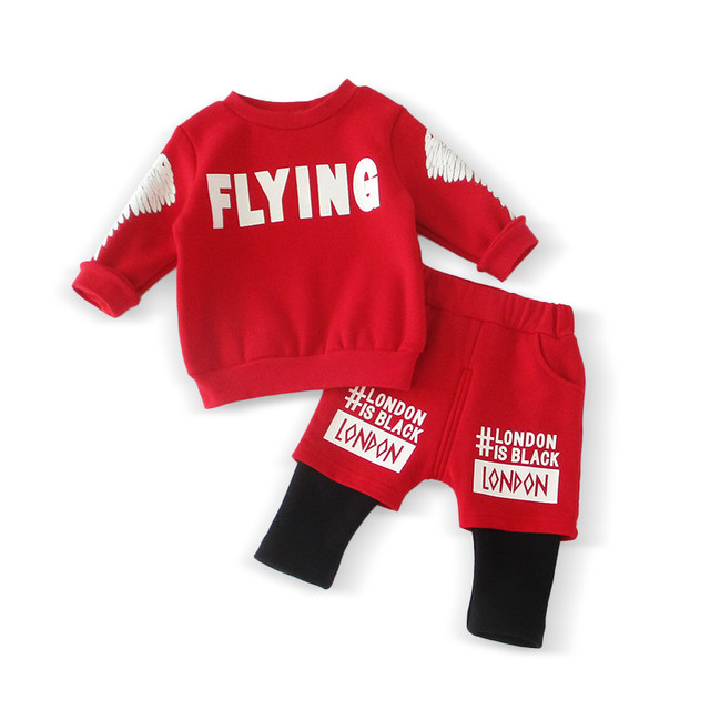 0 to 1-3 years old boy baby spring red velvet sweatshirt two-piece suit baby boomer clothes handsome spring and autumn