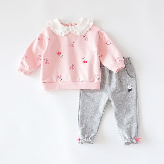 Category A little girl baby spring and autumn sweet two-piece suit infant children's clothing and bathroom clothes 1-3 and a half years old