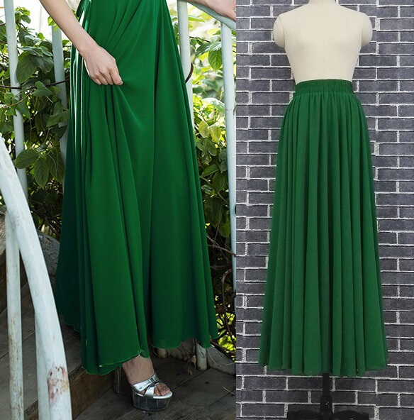 New Style Skirt, Solid Color Flared Skirt, Slimming and Elegant Beach Vacation Skirt, Middle-Aged Pleated Long Skirt