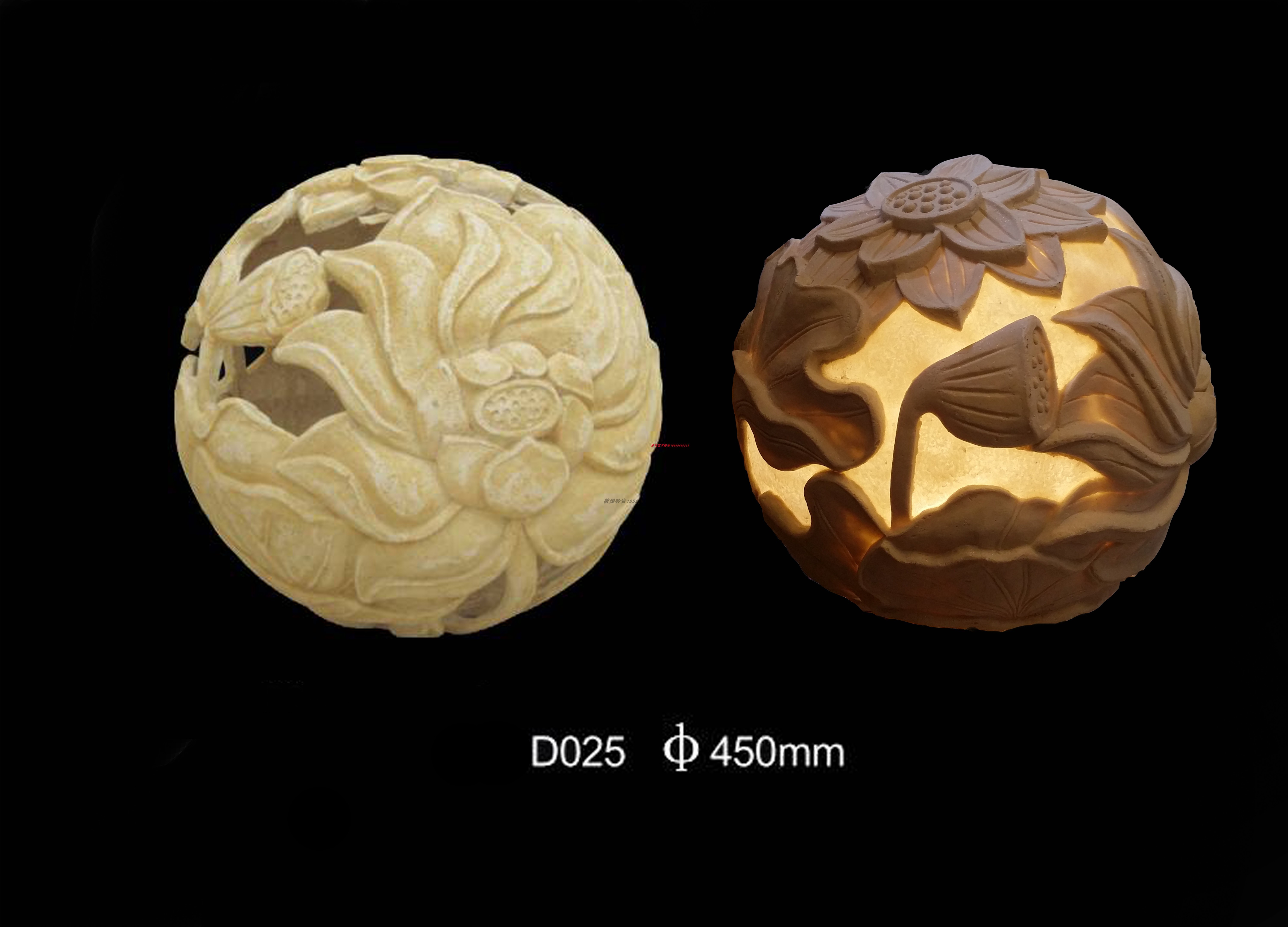 Sandstone Light Transmission Lamp Lotus Art Lamp Ball Round Carved Garden Forest Landscape Villa Courtyard Decoration Background Wall Solid Sculptures