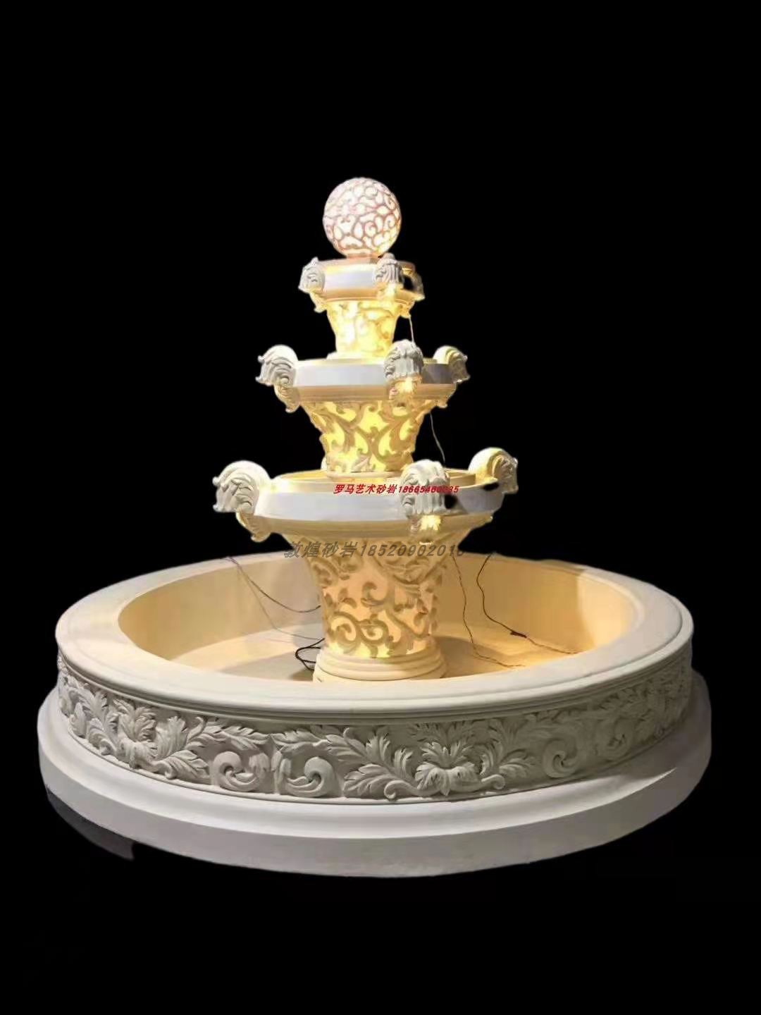 Dunhuang high-quality sandstone light-transmitting fountain round carving courtyard garden landscape glass fiber imitation copper red theme relief