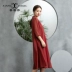 Xiangyunsha mùa xuân và mùa hè phong cách mới lụa đỏ ba phần tư tay áo thời trang khe dâu tằm áo khoác dài của phụ nữ áo khoác trench - Trench Coat