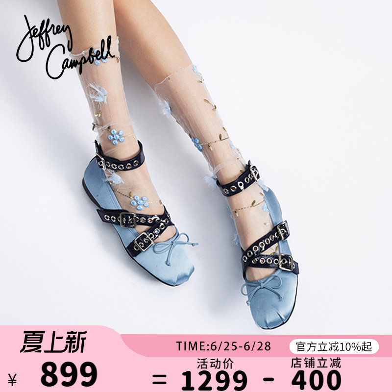 American Jeffrey Campbell Blue Satin Cross Metal Buckle Ballet Shoes Women's Shoes New Spring and Autumn