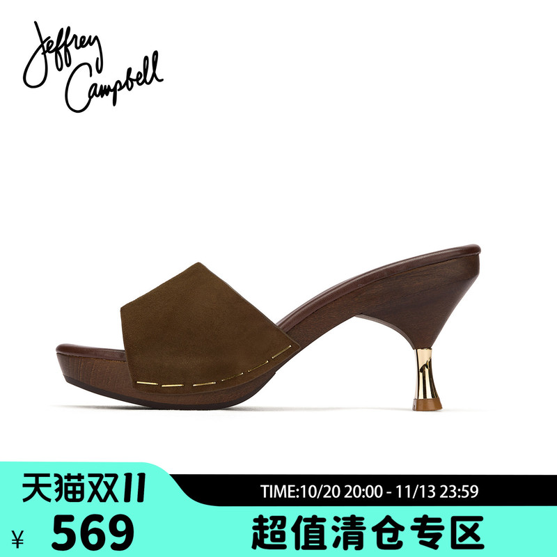 American Jeffrey Campbell Brown Open-Toe Kitten Heel Slip-On High-Heeled Casual Sandals for Women 26 Summer New