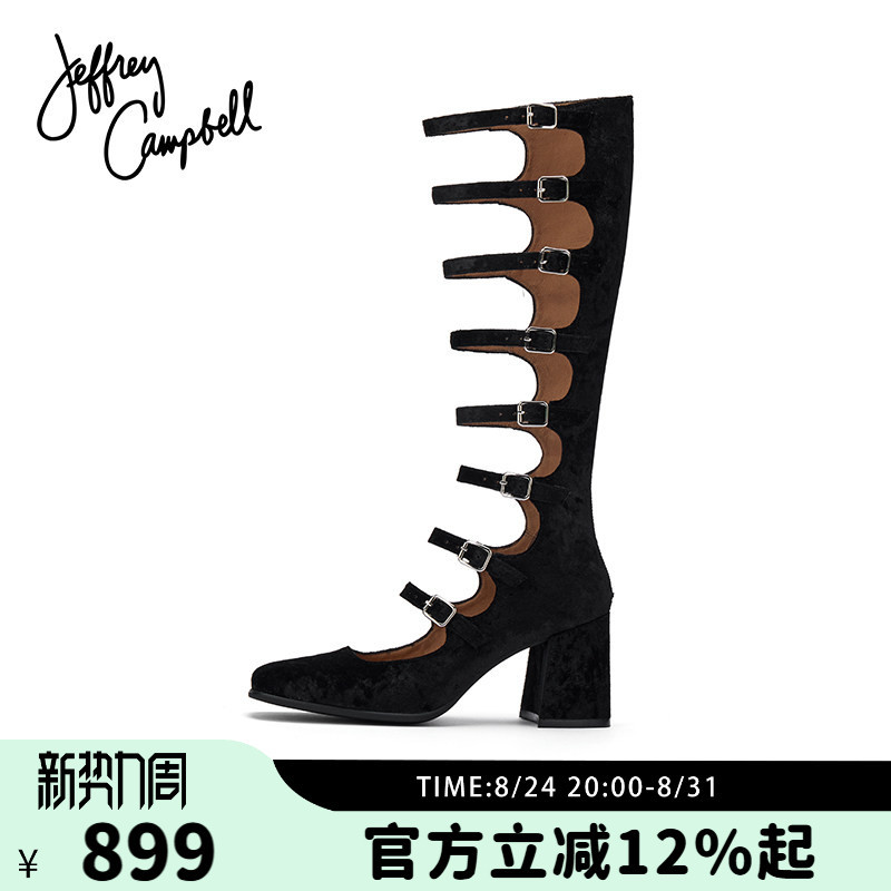 American Jeffrey Campbell Black Simple Velvet Square-Toe High-Top Belt Buckle High-Heeled Women's Shoes Runway Show American Jeffrey Campbell Black Simple Velvet Square-Toe High-Top Belt Buckle High-Heeled Women's Shoes Runway Show