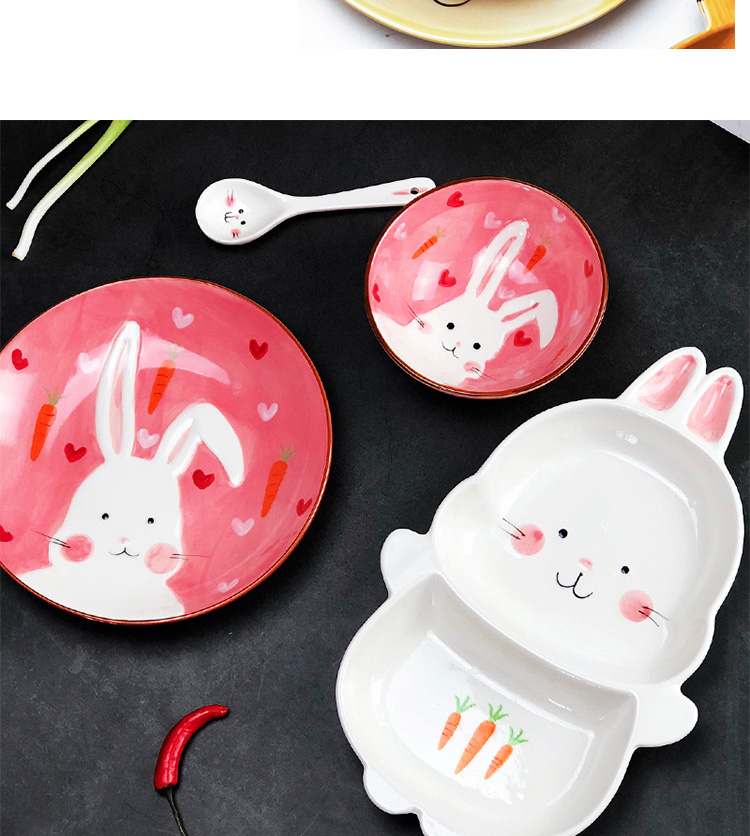 Đồ gốm sứ trẻ em bát ăn nhà dễ thương động vật ngăn đĩa bé dao kéo thiết lập phim hoạt hình ăn sáng tấm cốc muỗng muỗng ăn cơm