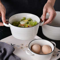 Nordic black line ceramic soup bowl Binaural salad bowl Creative instant noodle bowl Soup bowl Breakfast bowl Household large soup bowl