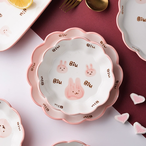 Керамический розовый кролик, милая десертная посуда домашнего использования