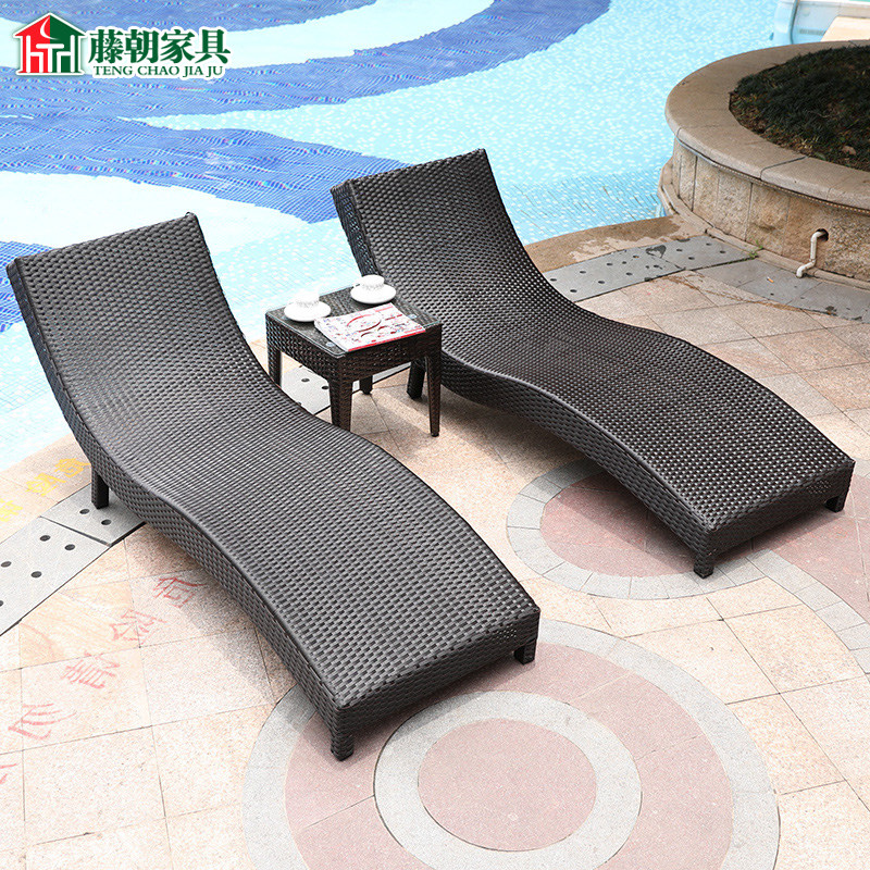 S-type outdoor rattan reclining bed leisure beach reclining chairs villa garden courtyard outdoor sun-proof swimming pool reclining chairs