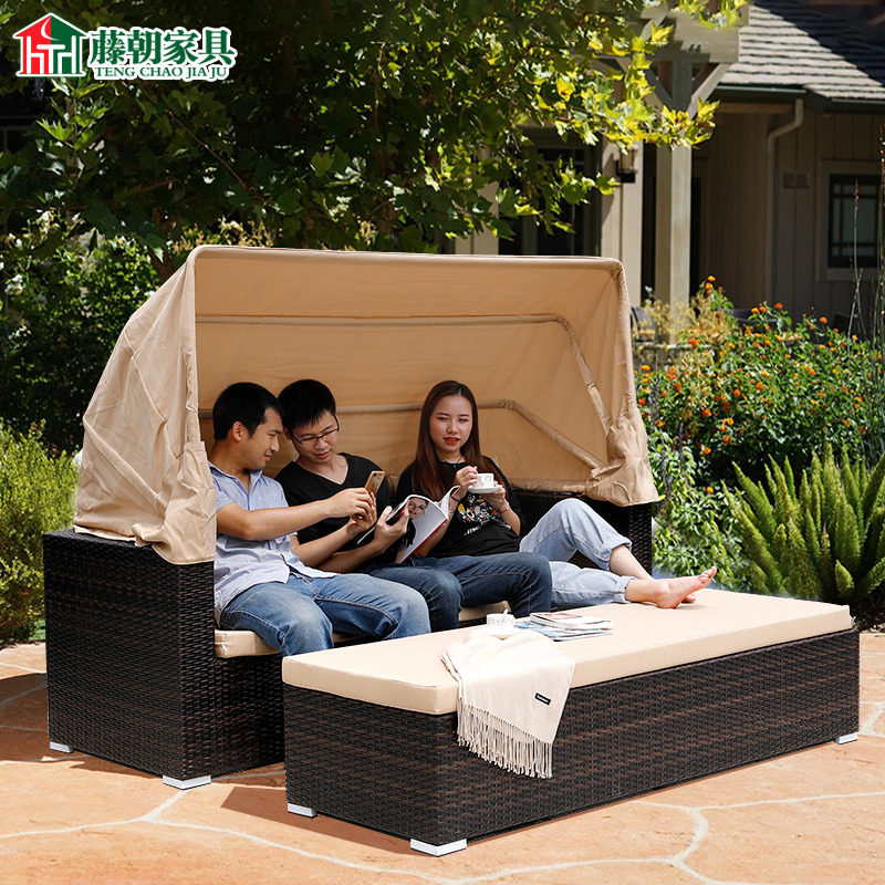 Rattan awning courtyard villa rattan sofa rattan chair with canopy garden outdoor sofa combination leisure bed