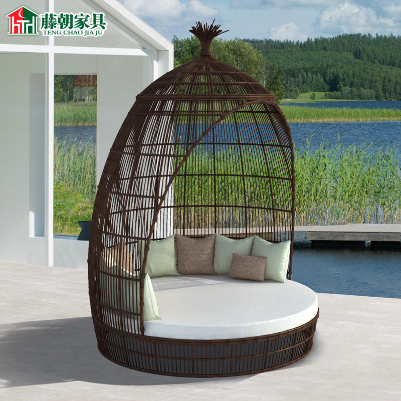 Rattan Outdoor Leisure Rattan with large round beds Garden Villa Indoor Creativity Large Floor Beach Sun Lying Bed
