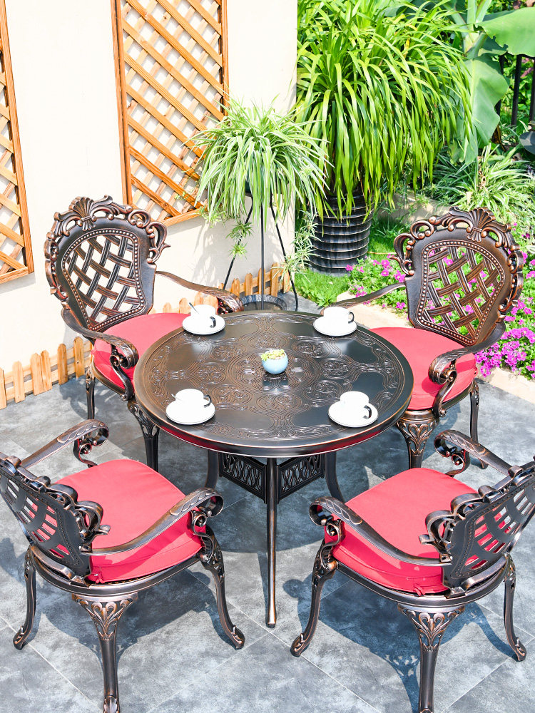 Rattan outdoor cast aluminum table and chair set Wrought iron outdoor leisure terrace yard European garden Villa courtyard table and chair