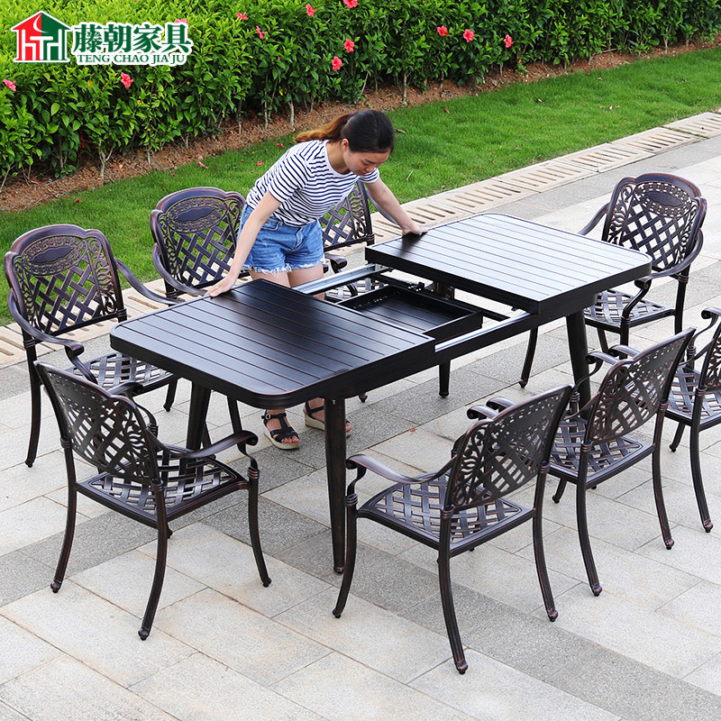 Rattan outdoor patio table and chairs aluminium alloy telescopic six-position cast aluminium outdoor leisure open air garden table and chairs long table