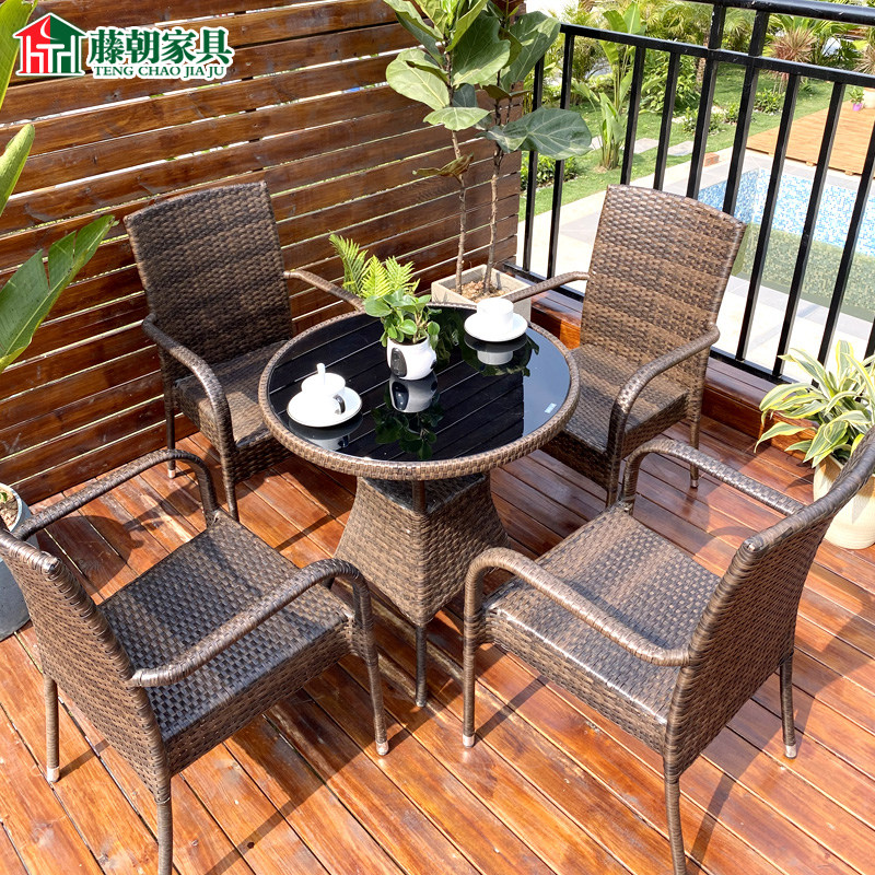 Rattan Chao Outdoor Leisure Weaving Rattan Tables and Chairs Hand-woven Courtyard Garden Outdoor Milk Tea Stall Door Rattan Tables and Chairs Combination