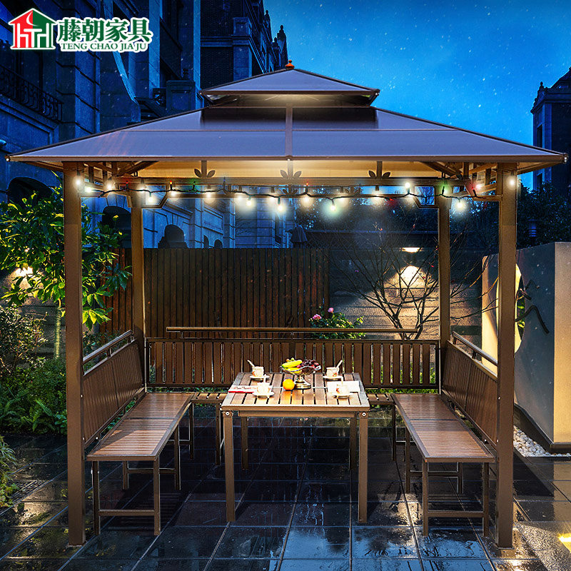 Rattan Outdoor Patio Cool Pavilion Sun-Shading Tent Simple Mobile Outdoor Leisure Four Corner Garden Rooftop Villa Pavilions