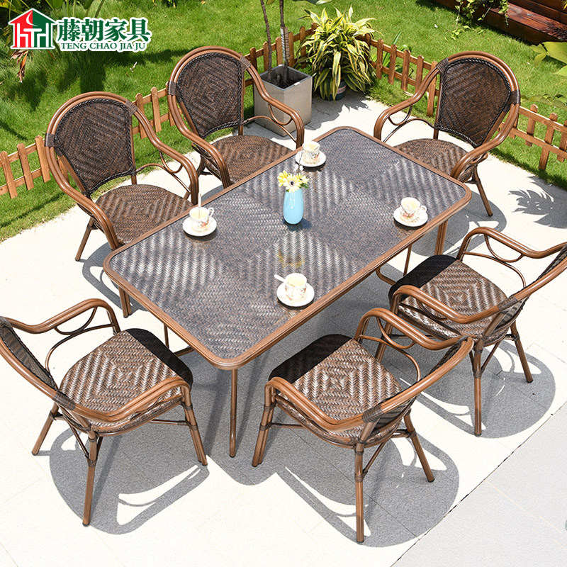 Rattan Outdoor Patio Table And Chairs Protection Waist Rattan Chairs Combined Terrace Garden Outdoor Leisure Villa Rattan knitted balcony table and chairs