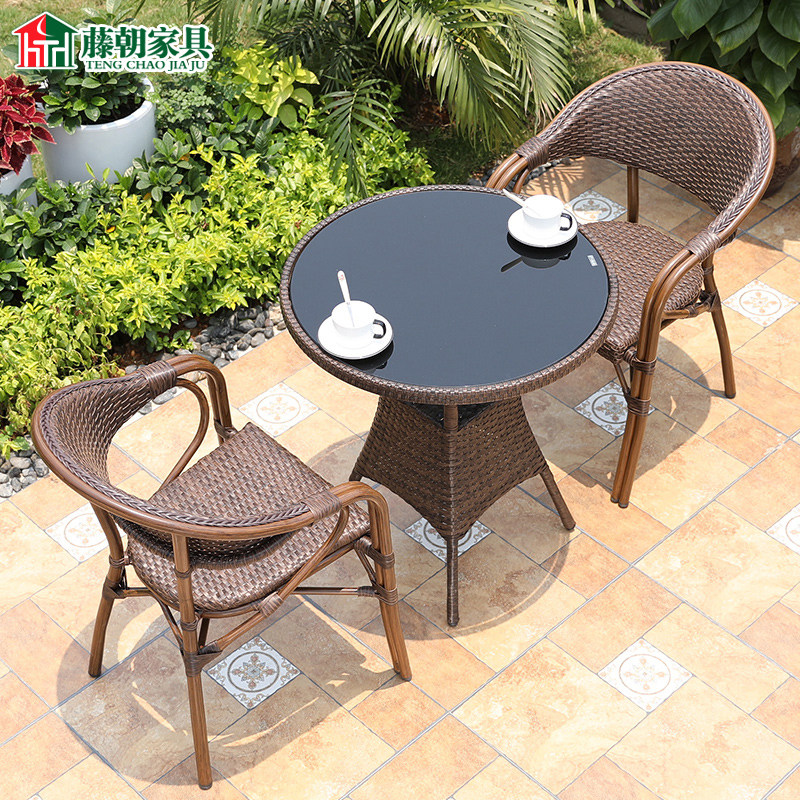 Rattan chair Three sets of combination small tea table minimalist bedroom indoor casual outdoor outdoor patio Teng Chair Balcony Table and chairs