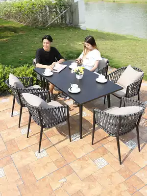 Rattan outdoor aluminum alloy table and chair Courtyard open-air garden wrought iron balcony Nordic style outdoor leisure table and chair