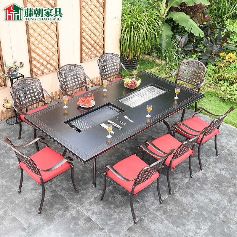 Outdoor BBQ table and chair garden home open-air villa antenna casual cast aluminum long table outdoor dining table
